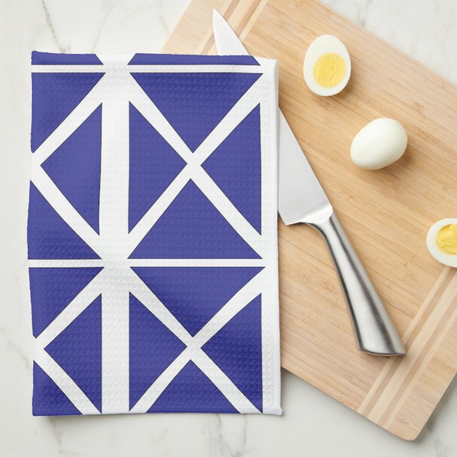 Blue White Geometric Triangle Pattern     Kitchen Towel (Quarter Fold)