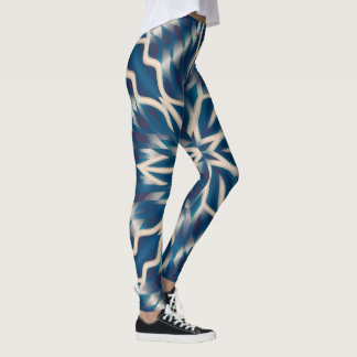 Blue White geometric Watercolor Leggings