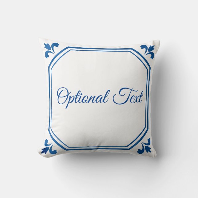 Blue & White Geometry & Flowers  Throw Pillow (Front)