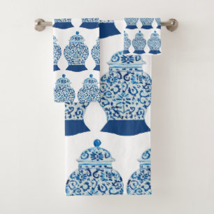 Blue White Ginger Jar  Bath Towel Set