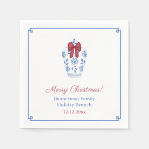Blue White Ginger Jar Red Ribbon Holiday Party Napkin