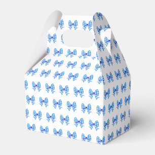 Blue-white gingham bow pattern favor box