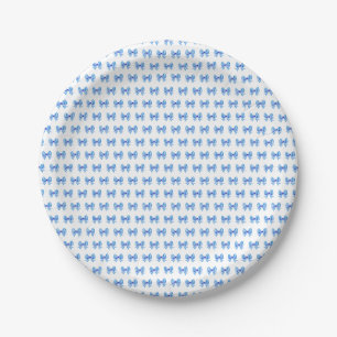 Blue-white gingham bow pattern paper plate
