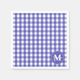 Blue White Gingham Check Pattern Monogram Napkin