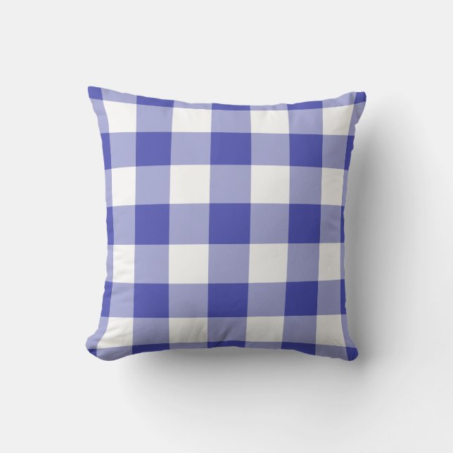 Blue White Gingham Check Pattern Throw Pillow (Front)