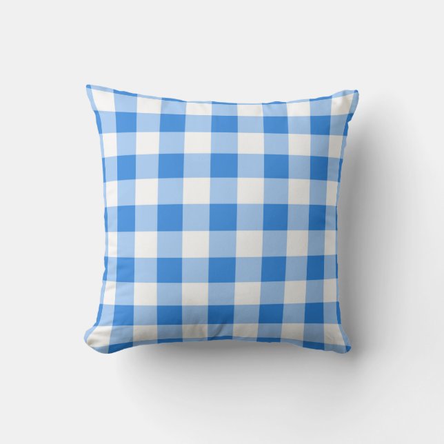 Blue & White Gingham Chequered Pattern Party Throw Pillow (Front)