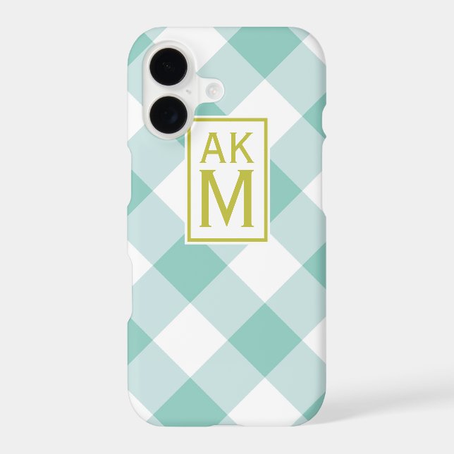 Blue & White Gingham Monogram iPhone 7 Plus Case (Back)