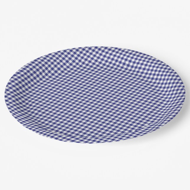 Blue-White Gingham-PAPER PARTY PLATES (Angled)
