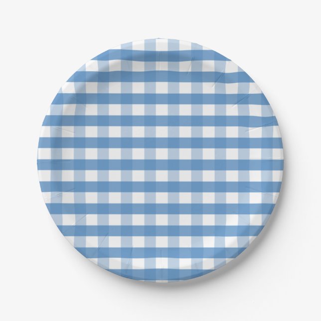 Blue white gingham paper plate (Front)