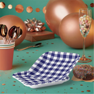 Blue White Gingham Pattern Paper Plate