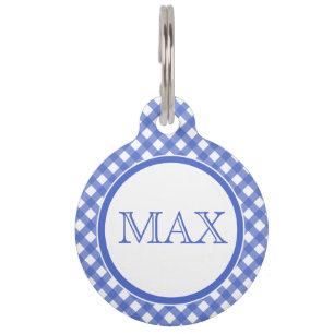 Blue & White Gingham Pattern  Personalized Pet Tag