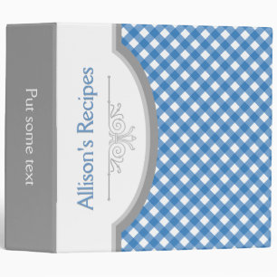 Blue, white gingham pattern with frame recipe binder