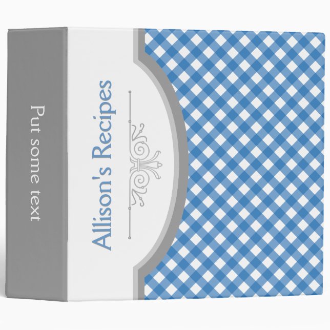 Blue, white gingham pattern with frame recipe binder (Front/Spine)