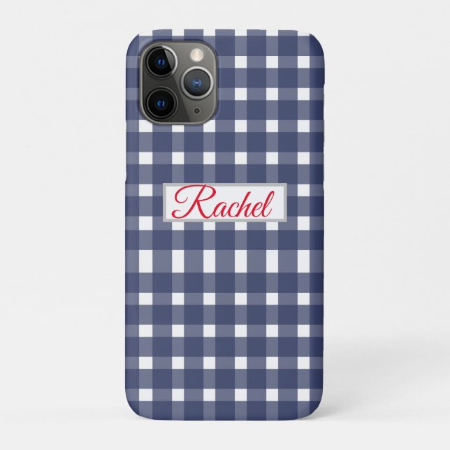 Blue White Gingham Personalized  Case-Mate iPhone Case (Back)