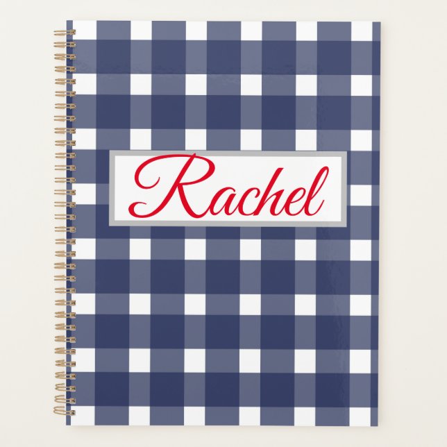 Blue White Gingham Personalized  Planner (Front)