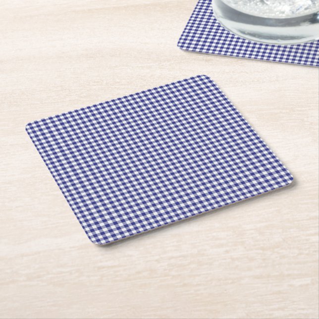 Blue-White Gingham-PULP PAPER DRINK COASTERS (Angled)