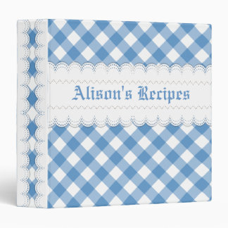 Blue, white gingham with scalloped borders recipe binder