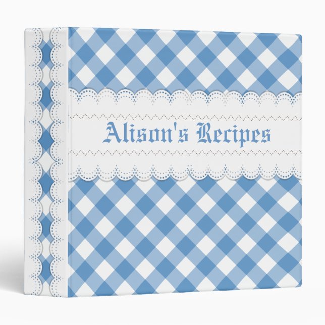 Blue, white gingham with scalloped borders recipe binder (Front/Spine)
