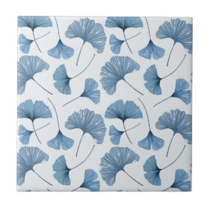 Blue & White Gingko leaf pattern Tile