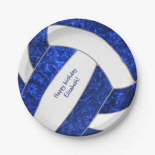 blue white girly volleyball birthday party paper plate