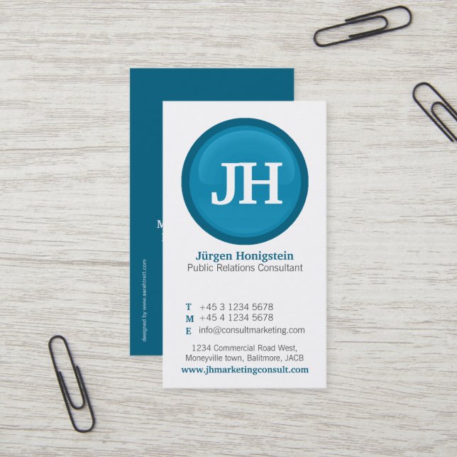 Blue & white glass circle modern business card (Front/Back In Situ)