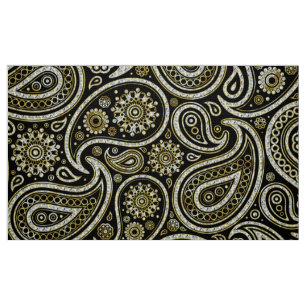 Blue & White Glitter Vintage Paisley Pattern Fabric