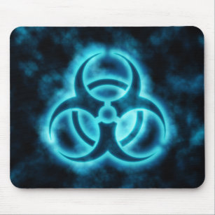 Blue-White Glow Biohazard Symbol Mousepad