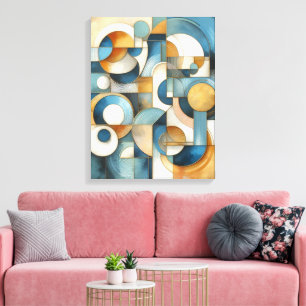 Blue White Gold Abstract Geometric Art Canvas Print