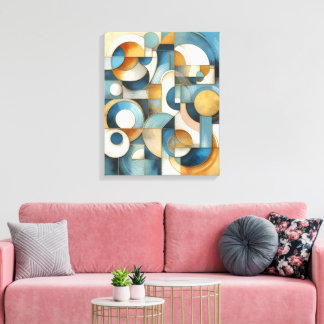 Blue White Gold Abstract Geometric Art Canvas Print