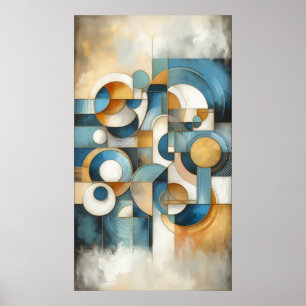 Blue White Gold Abstract Geometric Poster