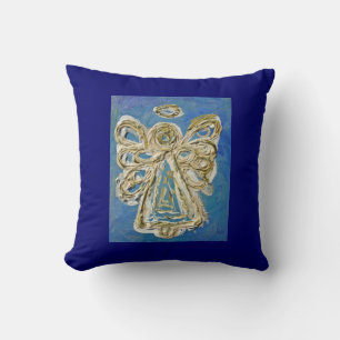 Blue, White, Gold Angel Decorative Throw Pillow