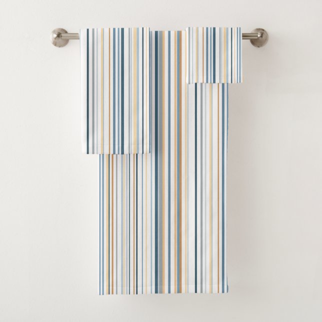 Blue white gold beach bathroom coastal bath towel set (Insitu)