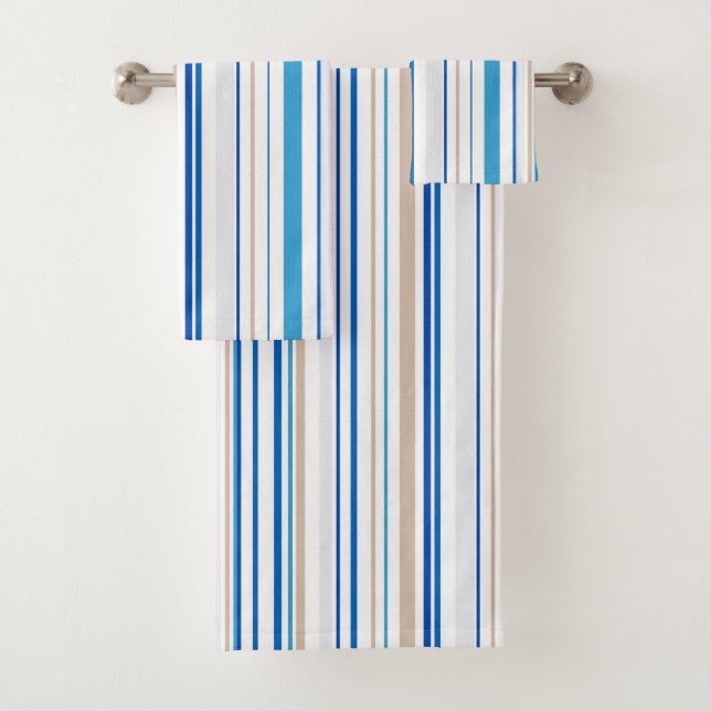 Blue white gold beach bathroom coastal bath towel set (Insitu)