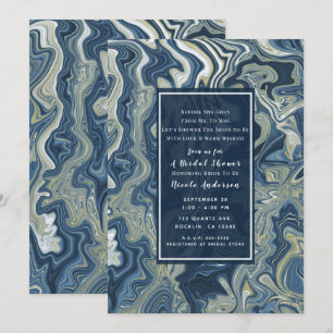 Blue White Gold Chic Swirl Modern Bridal Shower Invitation