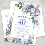Blue White Gold Floral 40th Surprise Birthday Invitation Postcard<br><div class="desc">Honour a special person with this elegant and feminine birthday surprise party invitation postcard.</div>