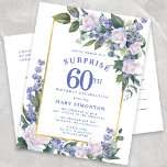 Blue White Gold Floral 60th Surprise Birthday Invitation Postcard<br><div class="desc">Honour a special person with this elegant and feminine birthday surprise party invitation postcard.</div>