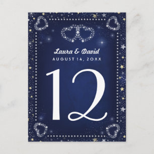 Blue White Gold Hearts & Stars Table Number Cards