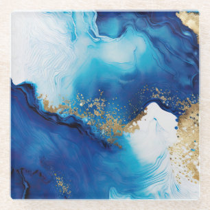 Blue White Gold Infusion Glass Coaster
