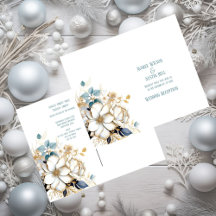 Blue White Gold Magnolia On White Wedding