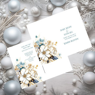 Blue White Gold Magnolia On White Wedding Postcard