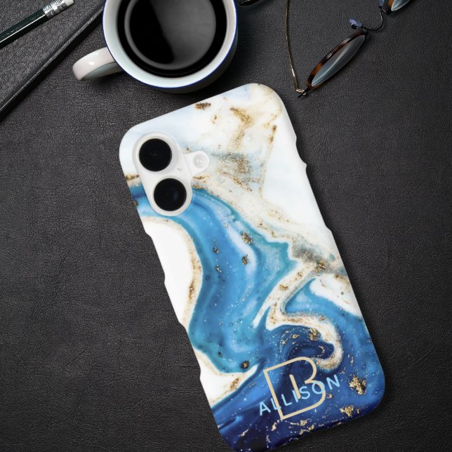 Blue White Gold Marble Abstract Art Monogram (Creator Uploaded)