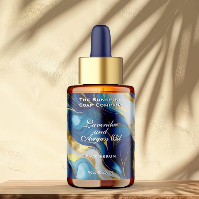 Blue White Gold Marble Cosmetics Dropper Bottle Label (Creator Uploaded)