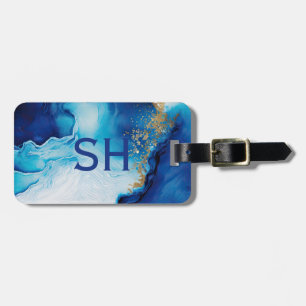 Blue White Gold Marble Luggage Tag