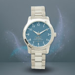 Blue White Gold Monogram Name Script Watch<br><div class="desc">Elegant Gold Monogram with Name Script. 
Easily personalized as a gift for family and friends.</div>