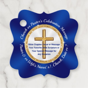 Blue, White, Gold, Personalized Church Favours Tag