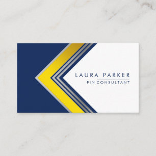 Blue White Gold Professional Geometrical  Modern Business Card