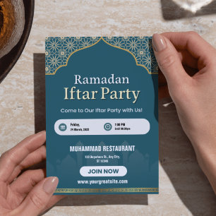 Blue, White & Gold Ramadan Iftar Invitation Poster