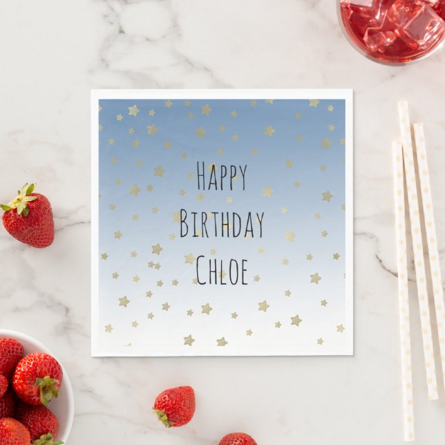 Blue White Gold Stars Birthday Napkin (Insitu)