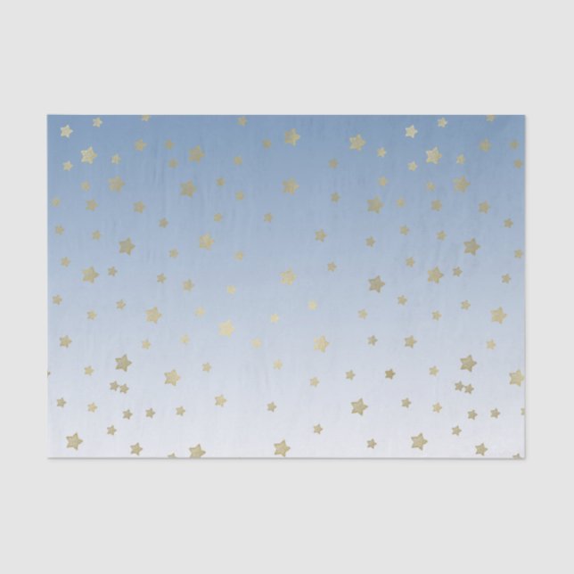 Blue White Gold Stars Birthday Tissue Paper (Front)