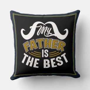 Blue White Gold Typography Happy Fathers Day Throw Pillow